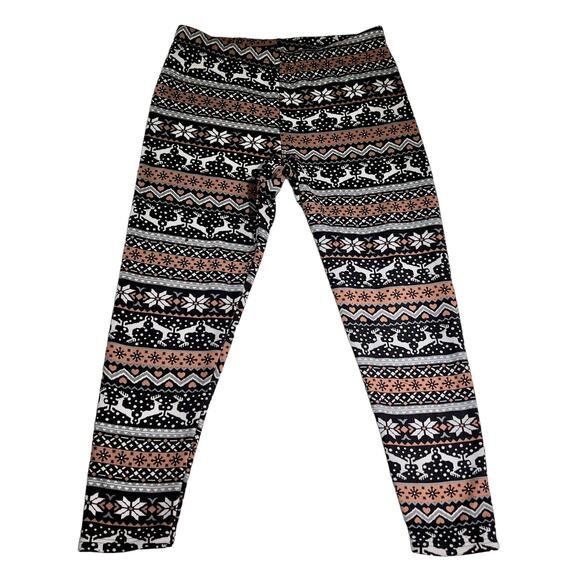 No Boundries NOBO Lounge Pants Woman's XL (15-17) Brown Fair Isle Fleece Snuggle - Picture 1 of 11